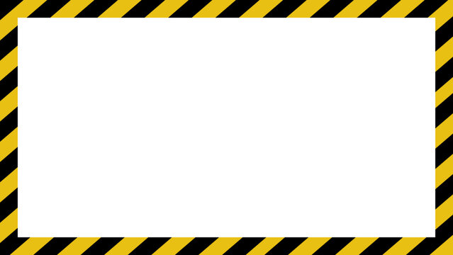 Yellow and black diagonal hazard stripes caution tape border frame backdrop banner vector graphic illustration