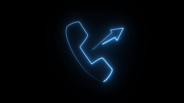 Glowing neon phone call outgoing arrow icon isolated on a black background. 4k neon light animated