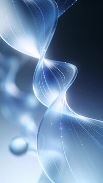 Vertical video of glowing copper peptides helix. Abstract 3D animation of a molecular DNA structure rotating. Biotechnology and skincare science concept