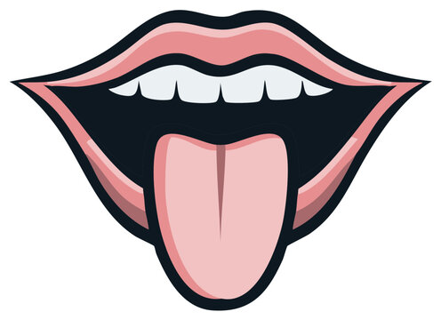 Open Mouth Illustration Featuring Protruding Tongue Grotesque Artistic Expression Fun Aesthetic Graphic Design