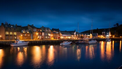 Obraz premium nighttime view of a serene waterfront town