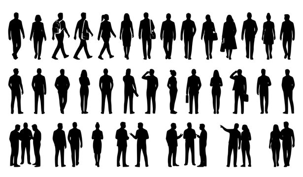 Back view human silhouette vector collection people seen from behind