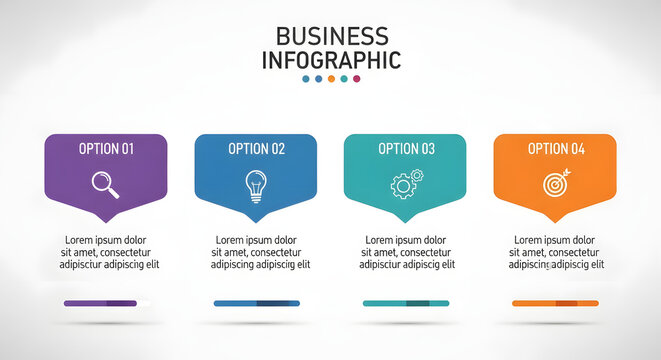 Business Infographic with Growth Statistics and Performance Metrics on Colorful Banners