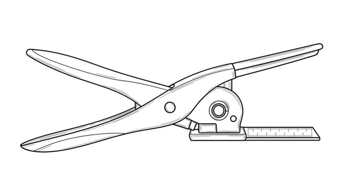 A person uses industrial shears to cut metal in a factory