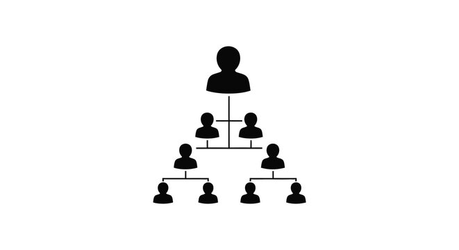 Pyramid of people silhouette with hierarchical structure in black and white silhouette