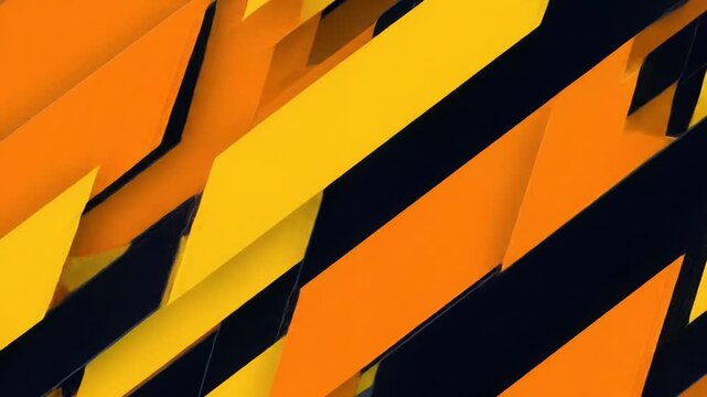 Extreme wide video of vibrant yellow, orange, black geometric shapes (triangles, rectangles, parallelograms) sliding with rapid wipes. Sleek, high-energy abstract concept