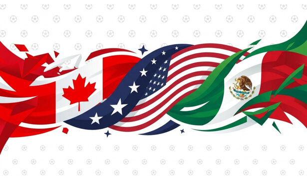2026 FIFA World Cup Co-Host Countries Flag Banner with Football Pattern Vector Illustration Background