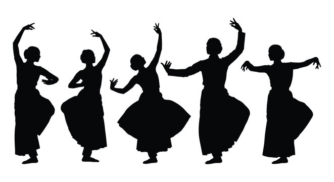 group of female dancers in traditional clothing black silhouette