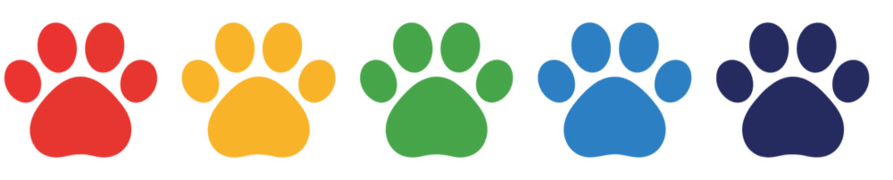 Rainbow paw print icons featuring colorful animal footprint symbols for pet care branding, veterinary services, pet products, playful themes, and creative design projects, vector, designs