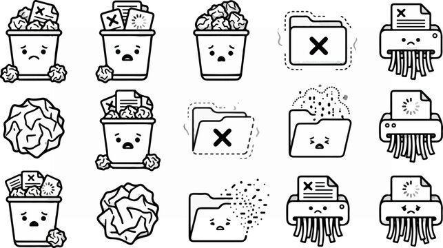 Deleted data error icons set
