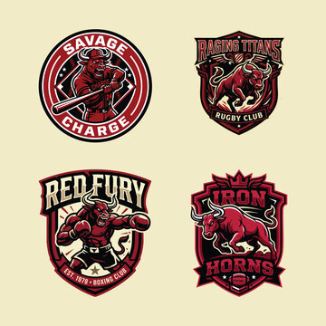 Sports team logos with bull and animal mascots