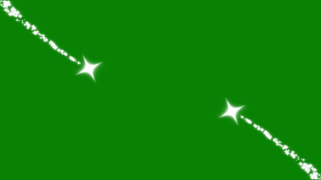 Magical criss cross star particles trail loop with green screen chroma key overlay for fairy dust video editing visual effect 4k