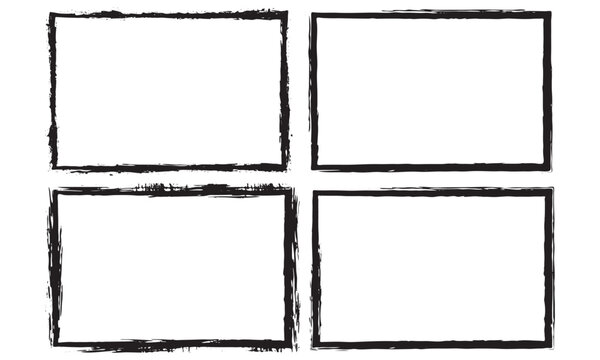Vector grunge rectangle frames set with textured thin ink borders.