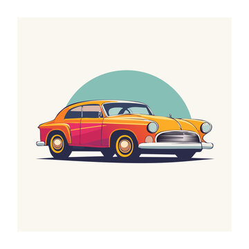 Retro orange and pink vintage car illustration