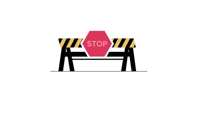 Vector illustration of a roadblock with a stop sign on a white background