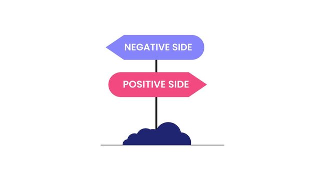 Signpost with positive and negative side arrows on white background