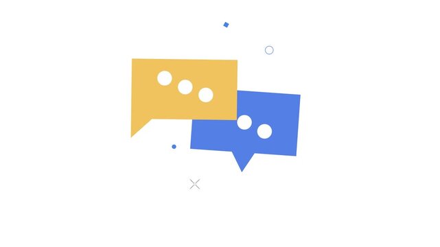 Colorful chat bubbles with white dots on a white background for communication