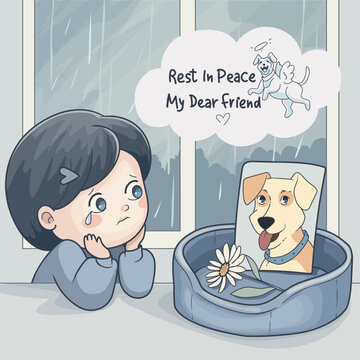 Pet Loss: Causes of Depression in Children. Vector Illustration.
