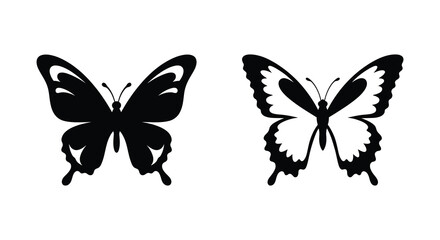 Two butterfly silhouettes in different wing positions against a white background silhouette butterflies lepidoptera insect © Mithon