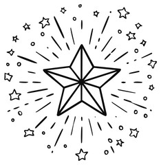 Obraz premium Black star illustration with rays and surrounding small stars, celestial design