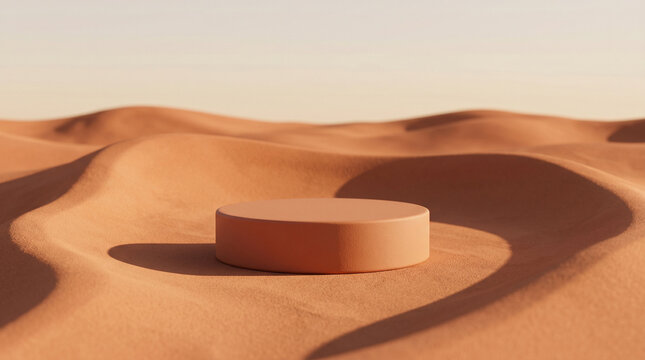 Minimalist terracotta clay podium background with monochrome desert sand dunes aesthetic