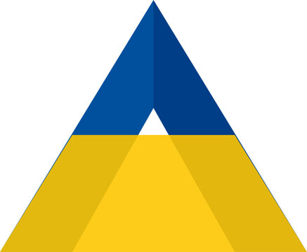 Symmetric blue and yellow isometric Penrose triangle impossible geometric paradox object isolated on white illustration