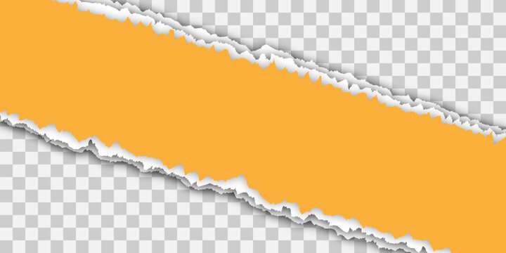 Torn paper edge with orange background and checkered transparent effect tear rip rough. Resizable and Editable. EPS, 10.