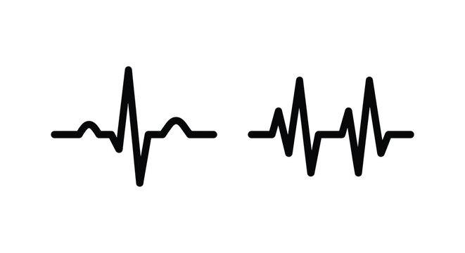 Heartbeat waveform graphic in black silhouette pulse cardiac rhythm ekg ecg electrocardiogram medical health physiology