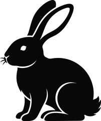 Obraz premium Minimalist black silhouette icon of a sitting rabbit with silhouette, wildlife