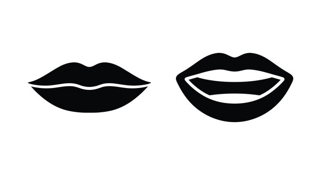 Two black lip silhouettes one closed and one slightly open on a white background silhouette