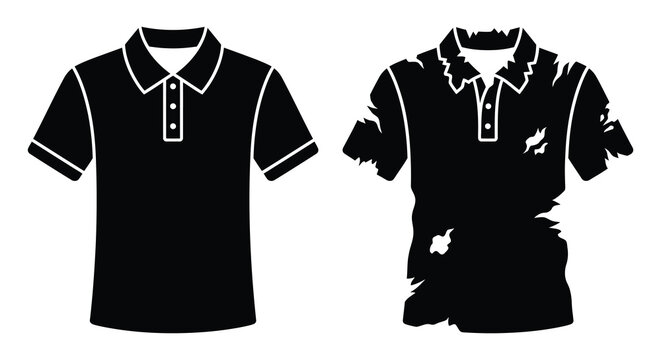 Two Polo Shirts One Damaged Black And White Silhouette shirt t shirt tshirts collared casual wear