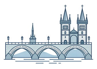 Obraz premium Charles Bridge Prague minimal vector style iconic stone bridge geometric forms isolated on white