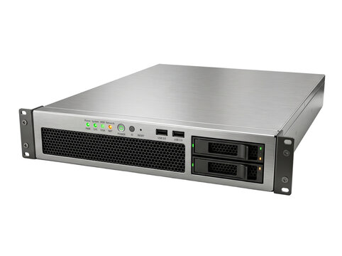 1U Rack Mount Server with Ventilation Slots and Drive Bays Isolated on Transparent Background &ndash; Photorealistic Data Center Hardware PNG