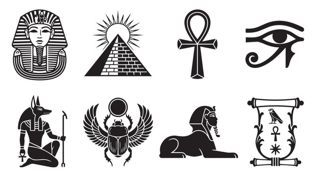 Set of ancient egyptian symbols and hieroglyphic elements vector illustration with egyptian