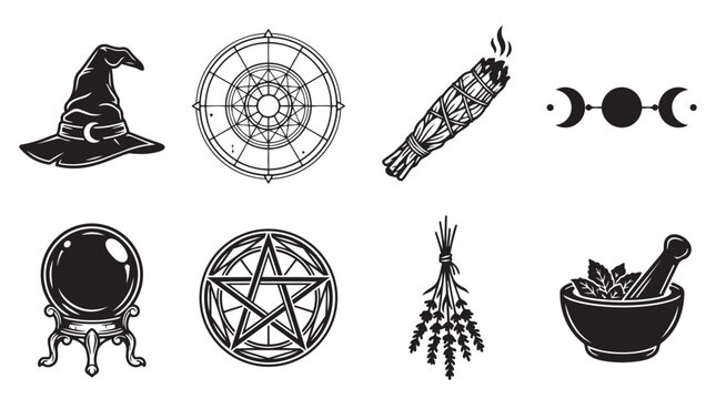 Witchcraft and occult spiritual magic symbols collection with witchcraft pentagram spiritual