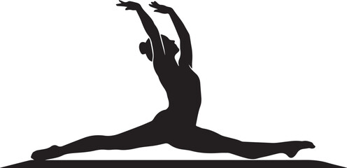 Fototapeta premium Gymnast performing split on balance beam, silhouette of female athlete in rhythmic gymnastics, full body isolated vector illustration.