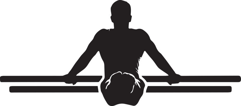 Silhouette male gymnast performing on parallel bars exercise on transparent background.