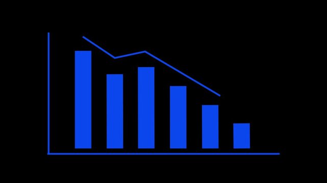 blue bar chart animation with a downward arrow on a black background. Business statistics, financial decline, market crash, and negative growth concept.&rdquo;