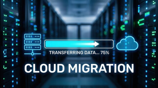 Cloud migration process transferring data from on-premises to cloud computing platform