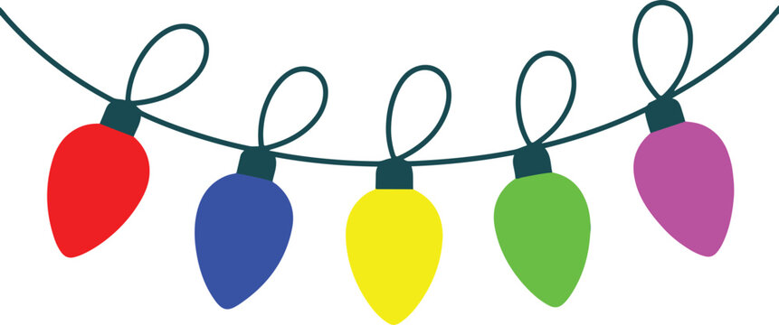 Colorful Christmas Lights on String white background
