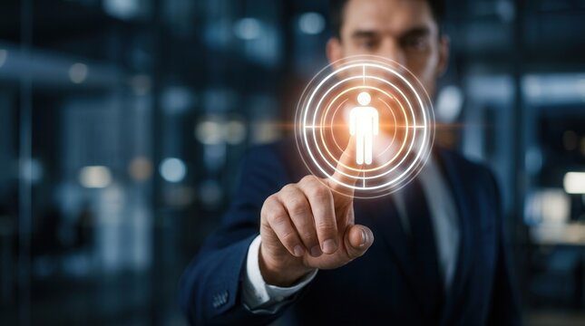 A businessman targeting customer engagement to build trust and sustainable growth.