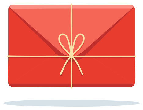Festive gift wrapped in red paper with string for birthday or Christmas presents holiday season