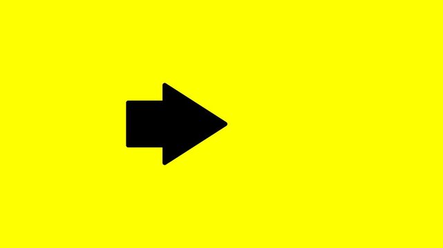 black arrow animation moving forward to the right on a yellow background. 4K motion graphic for navigation, growth, progress, and business concepts.