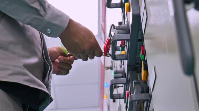 Close-up of a technician unlocking a safety padlock used for hazardous energy isolation demonstrates industrial safety management, maintenance workflow, and electrical system control.