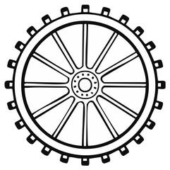 Fototapeta premium Industrial Gear Wheel with Spokes and Teeth Detail Line Art