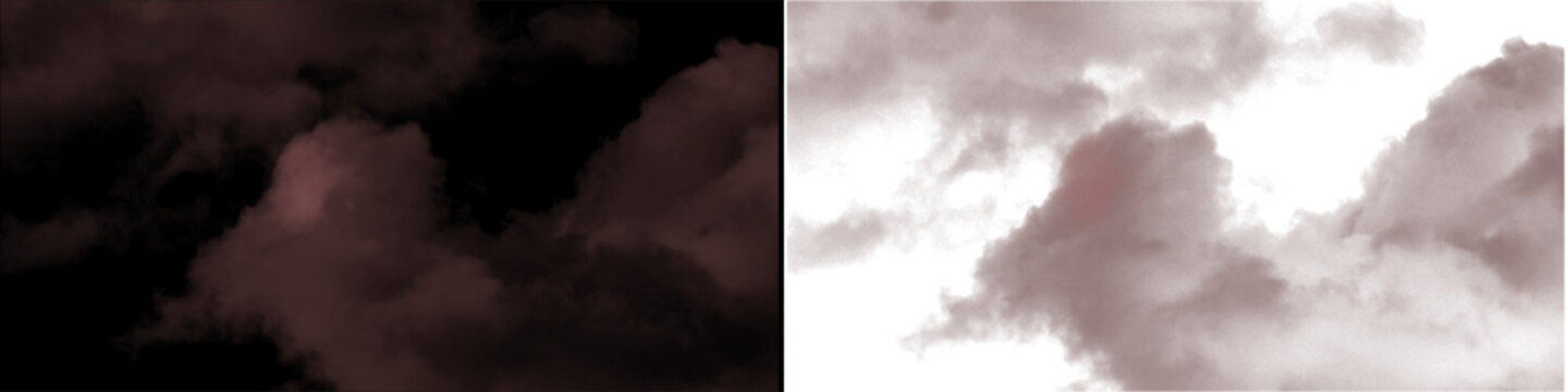 Red sunset clouds isolated on black background for digital photography and creative atmospheric visual effects.