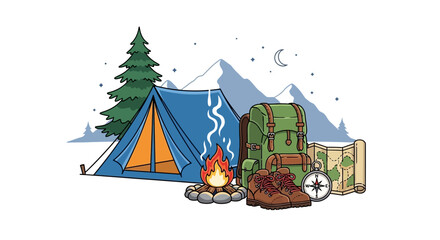 Fototapeta premium Camping in the mountains at night.