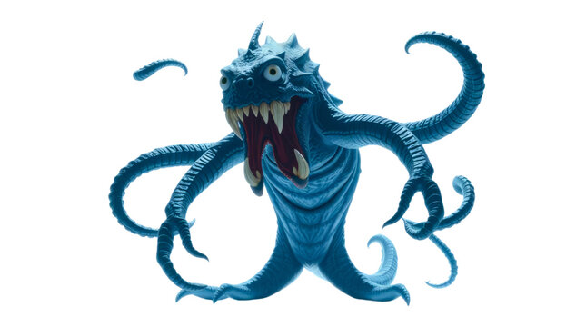 Monster Creature with Sharp Teeth and Tentacles for Fantasy Design