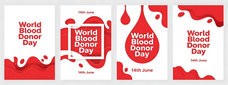 World blood donor day social media posts with red blood drop graphics