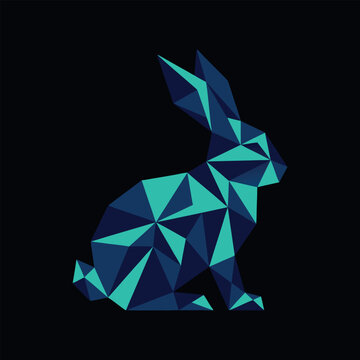 Abstract geometric polygonal rabbit silhouette icon with low poly, polygonal